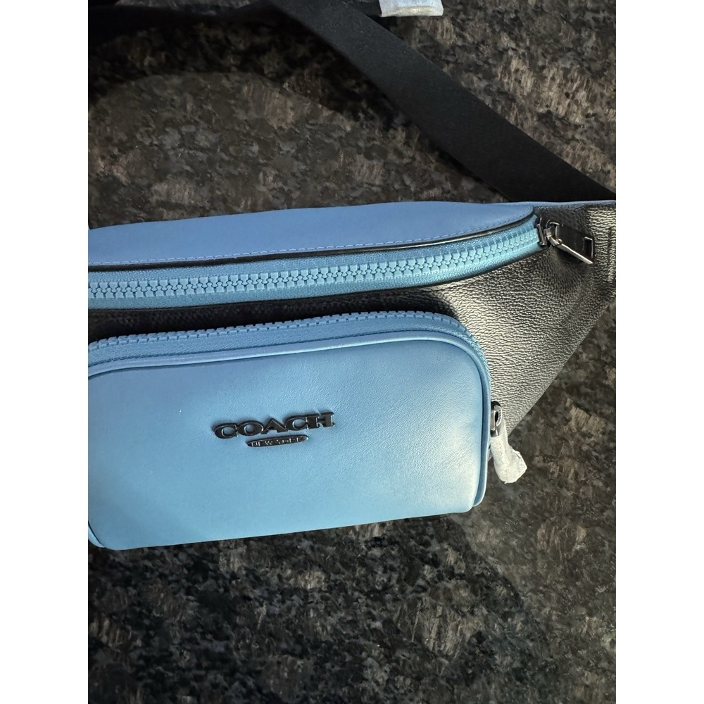 Coach Racer Small Belt Bag Blue And Black Leather $328 Satchel Purse - Picture 7 of 11